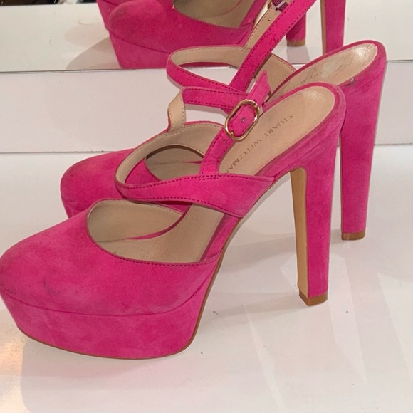 Stuart Weitzman hot pink Avenue 130 Suede Platform Pump - Picture 3 of 6